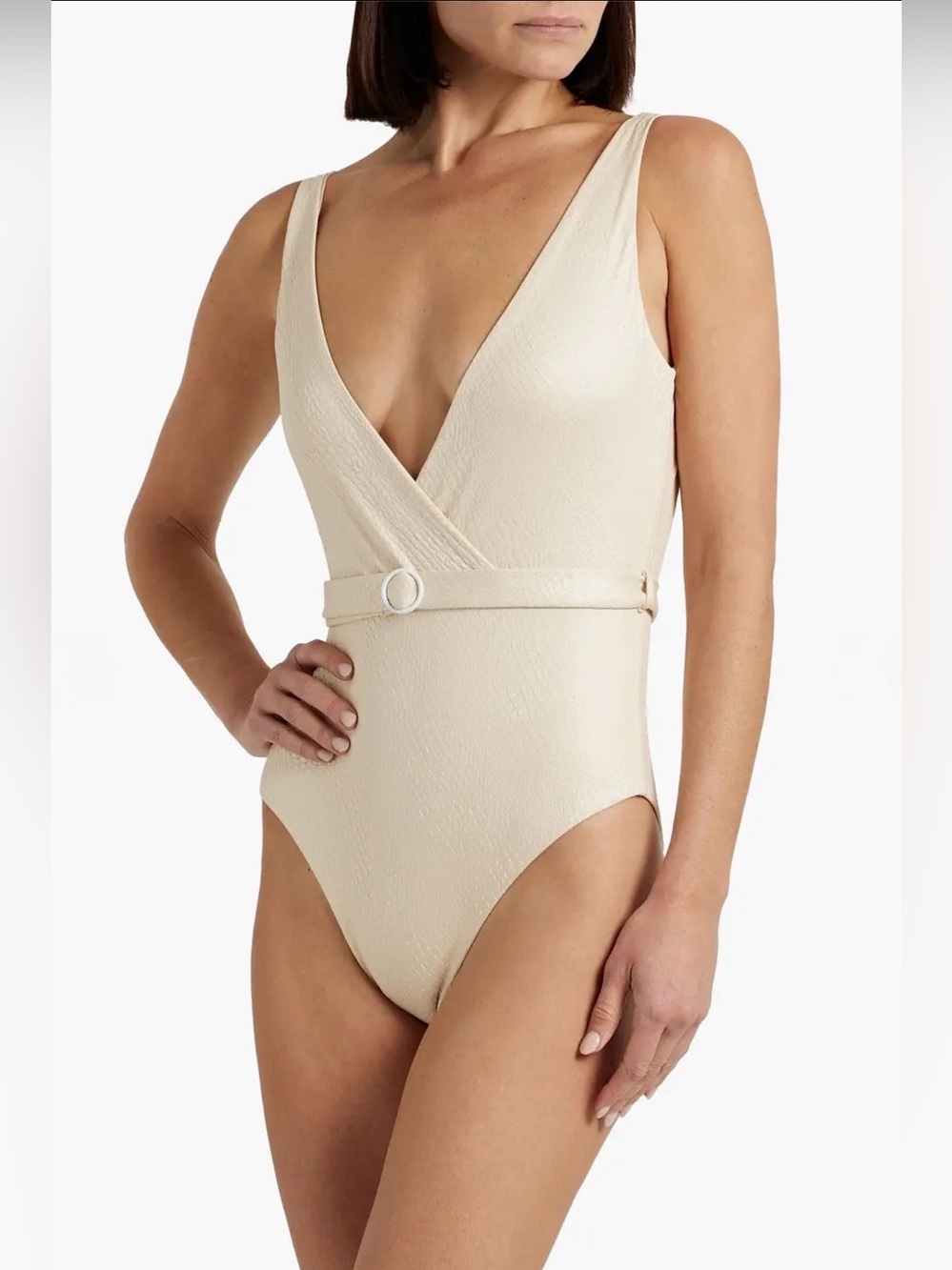 Onia One Piece Swimsuit Belted Croc Textured Sand Cream Size Large NWT - Picture 3 of 11